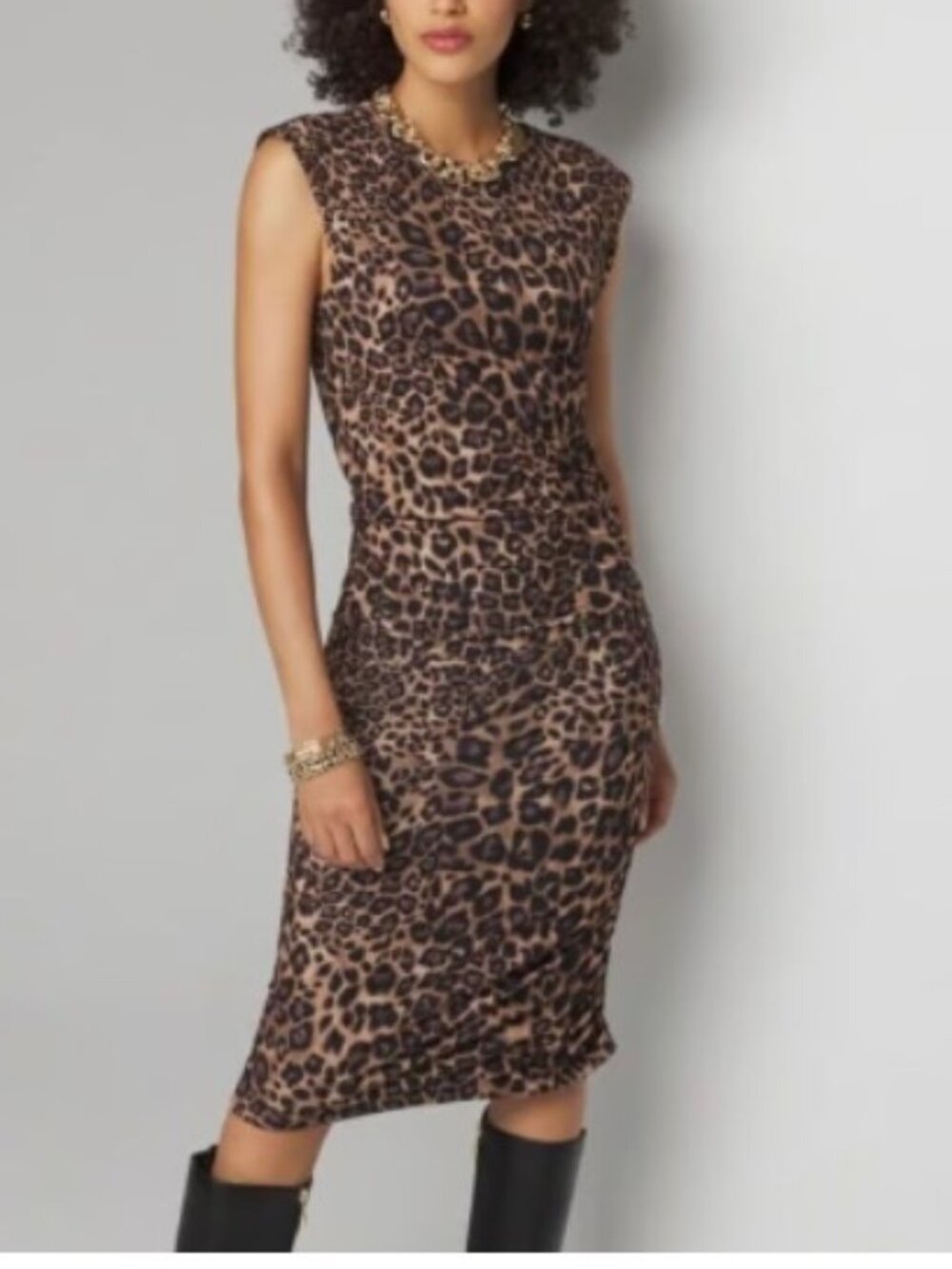 White House Black Market Animal Print Ruched Side Dress Bodycon Size M NWT $110